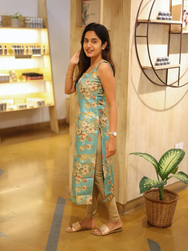 Studio Turquoise Blue Flower Top