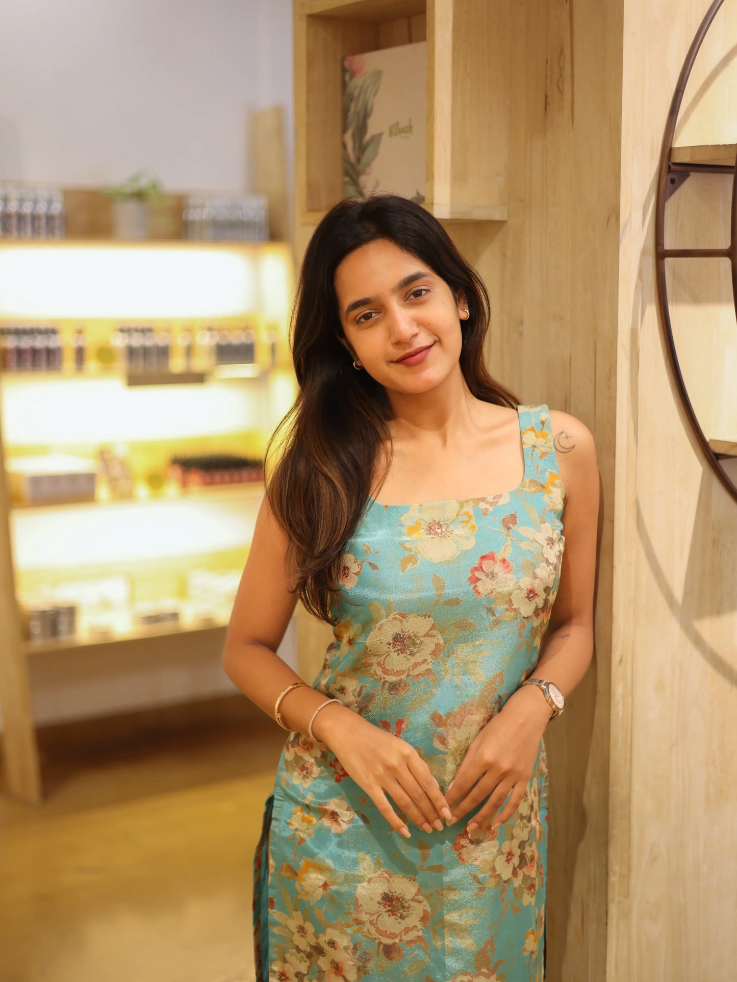 Studio Turquoise Blue Flower Top