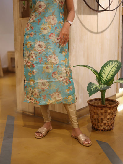 Studio Turquoise Blue Flower Top