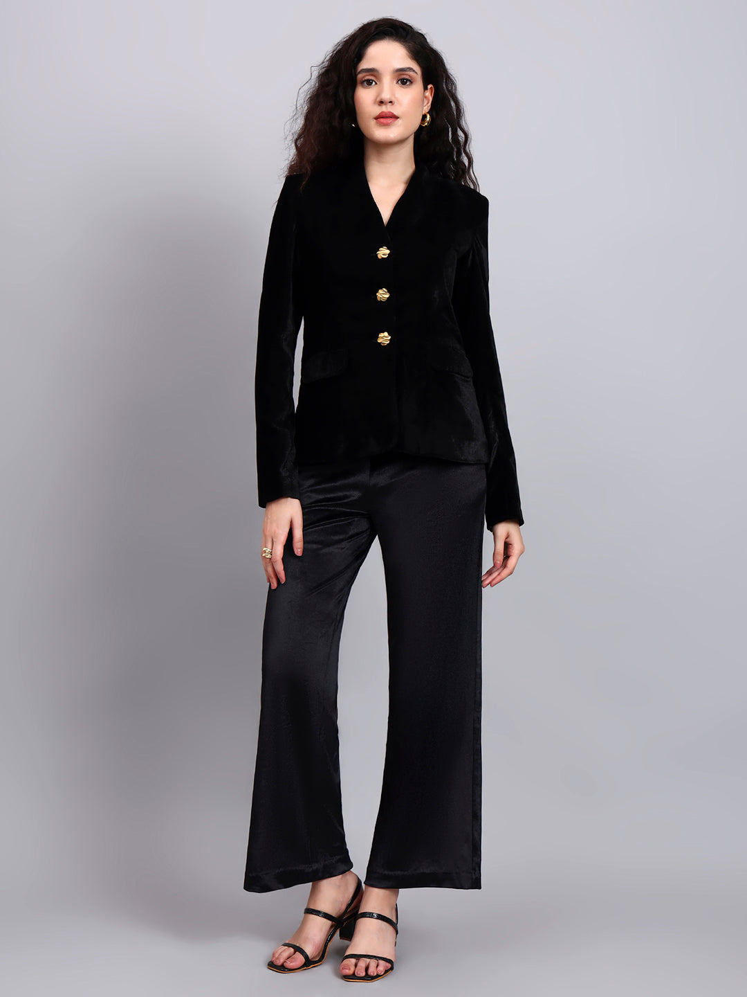 Powersutra Velvet Black Blazer With Gold Buttons