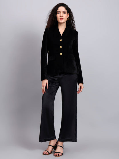Powersutra Velvet Black Blazer With Gold Buttons