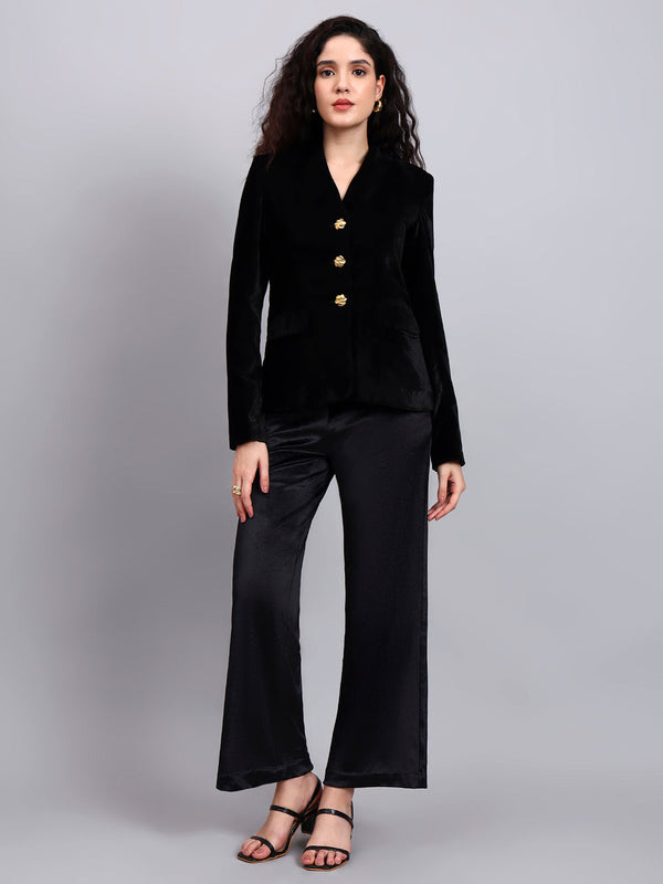 Powersutra Velvet Black Blazer With Gold Buttons