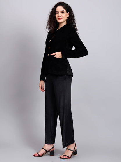 Powersutra Velvet Black Blazer With Gold Buttons