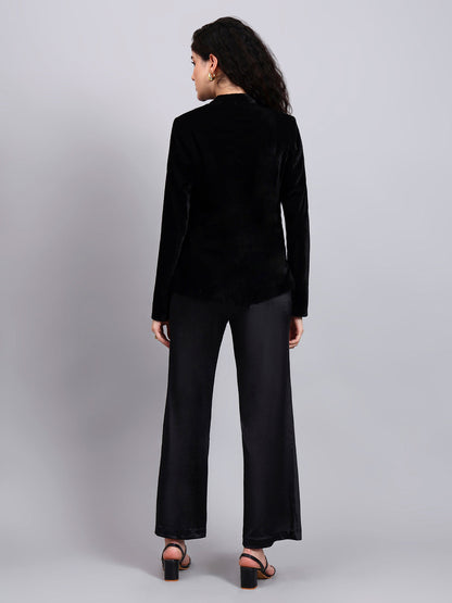 Powersutra Velvet Black Blazer With Gold Buttons