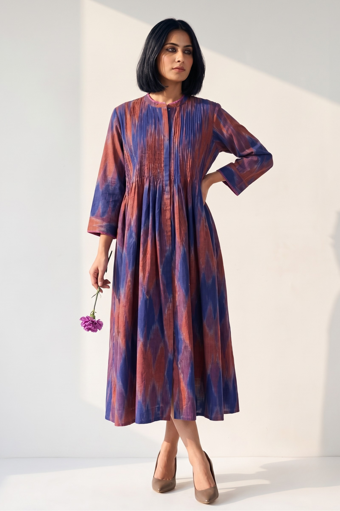 Amethyst Sunset Ikat Cotton Infinity Pintuck Dress