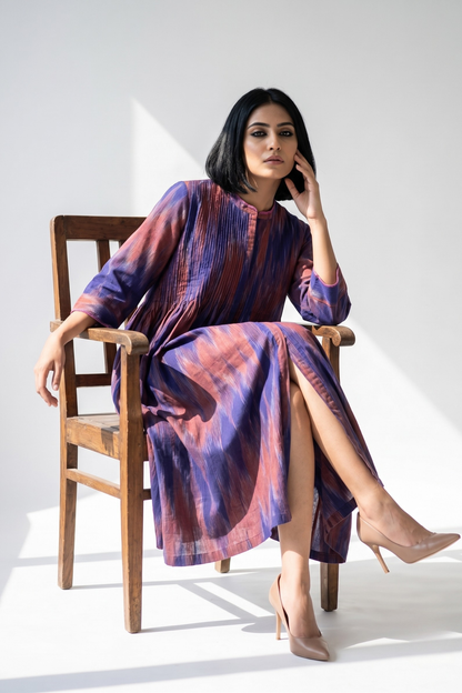 Amethyst Sunset Ikat Cotton Infinity Pintuck Dress