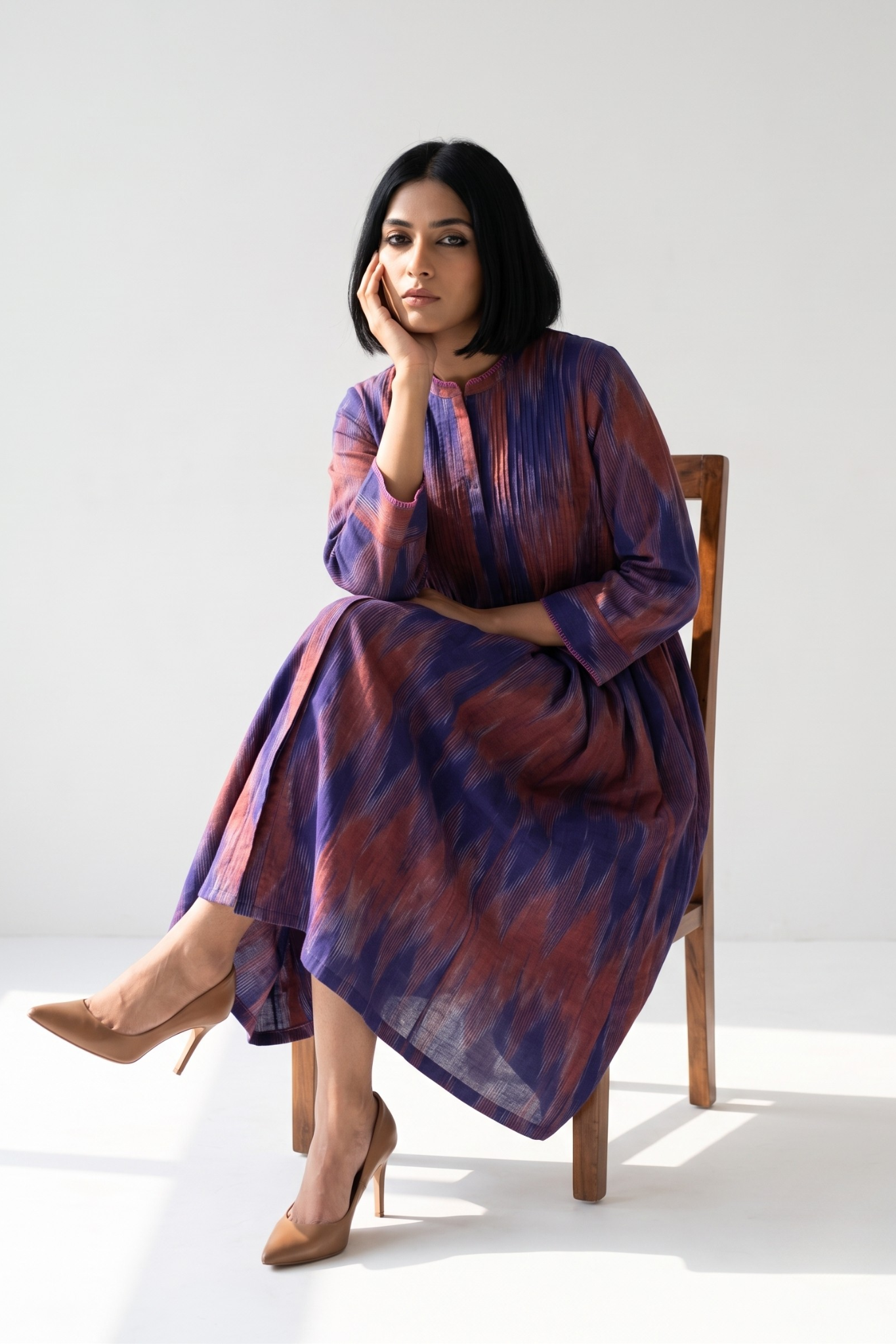 Amethyst Sunset Ikat Cotton Infinity Pintuck Dress