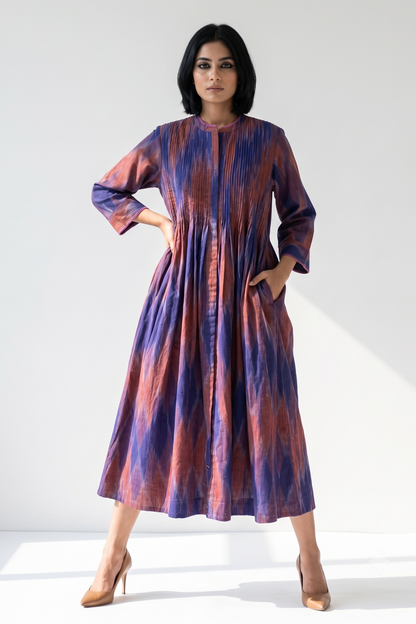 Amethyst Sunset Ikat Cotton Infinity Pintuck Dress
