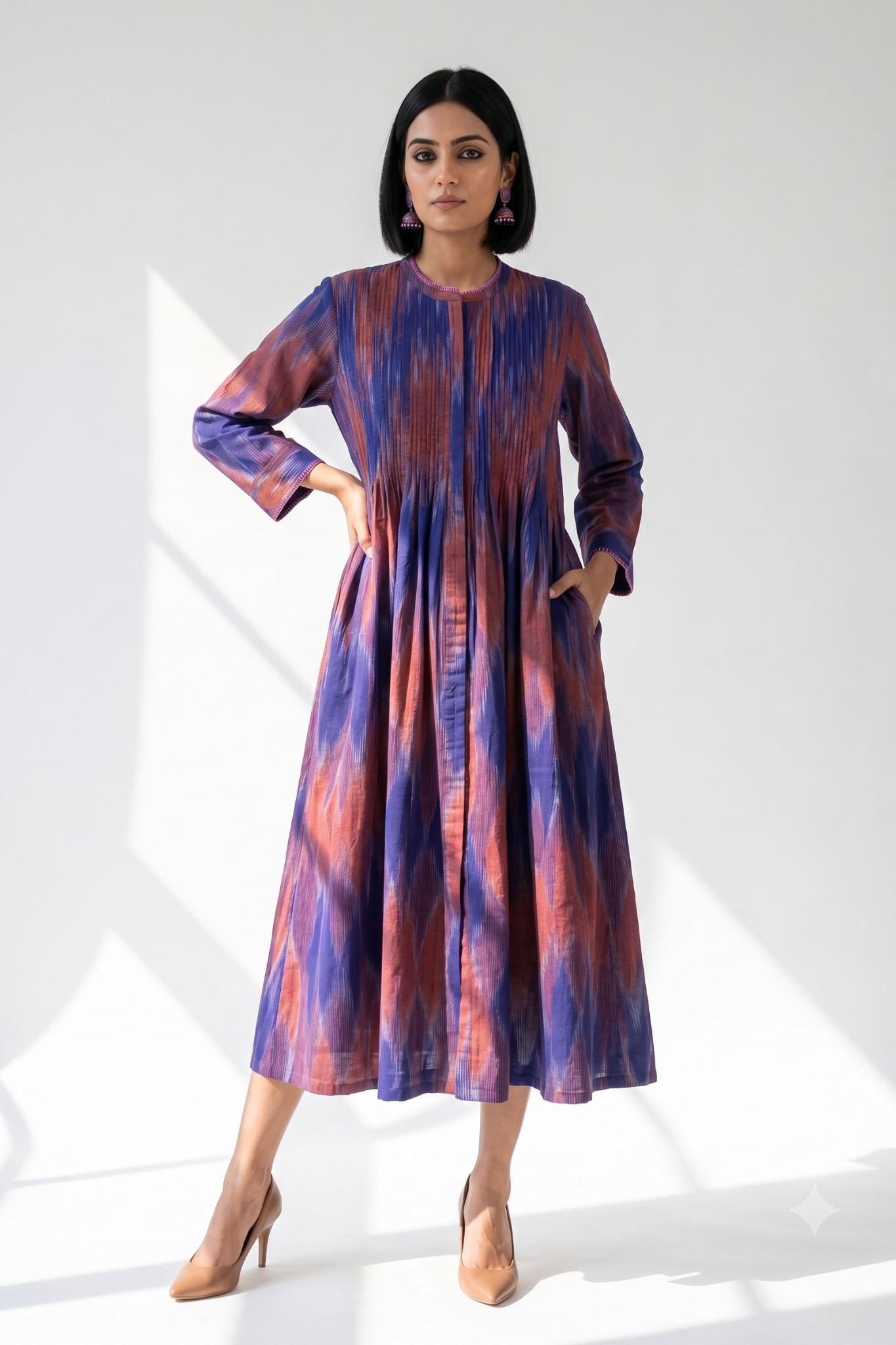 Amethyst Sunset Ikat Cotton Infinity Pintuck Dress