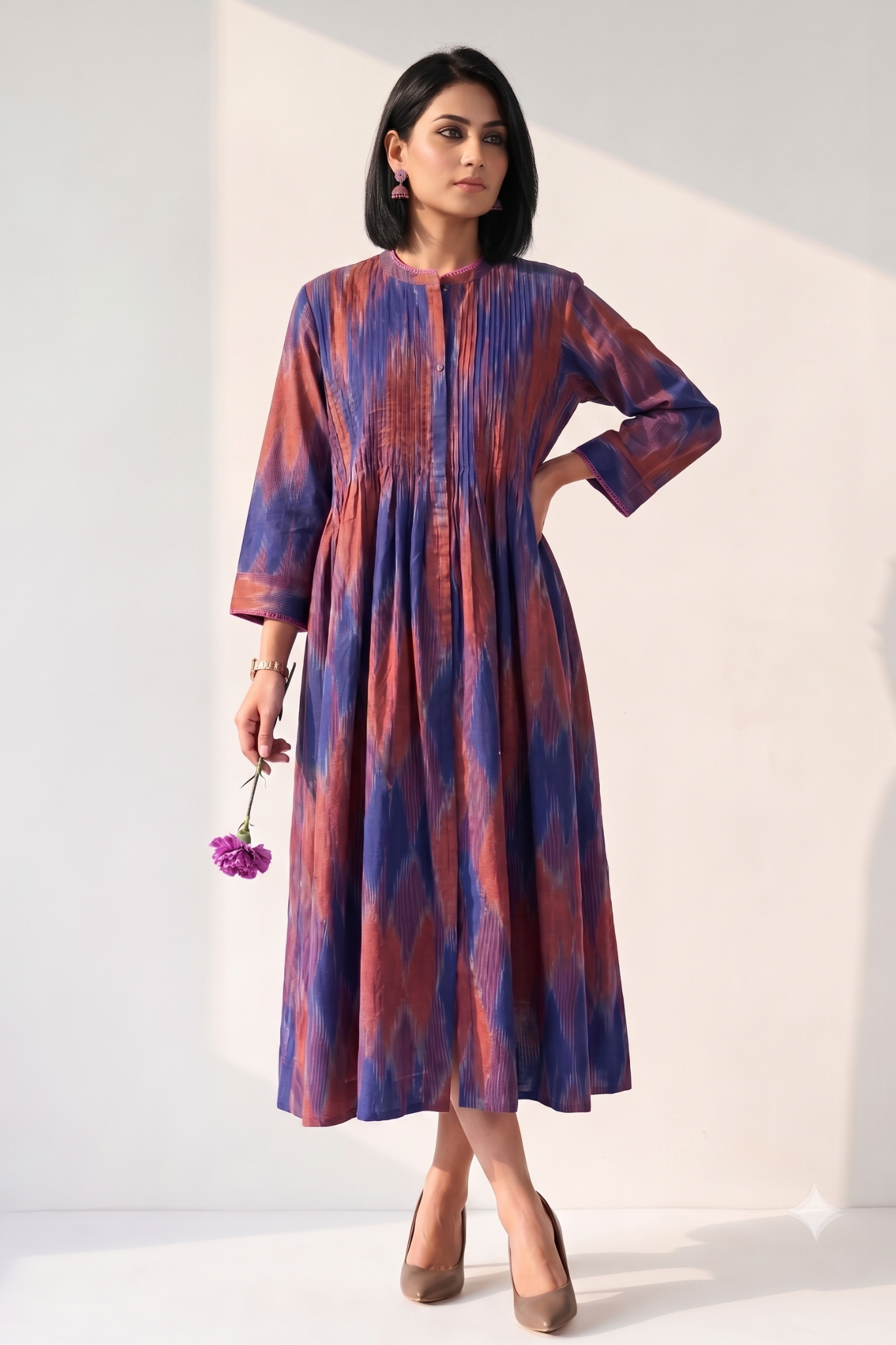 Amethyst Sunset Ikat Cotton Infinity Pintuck Dress
