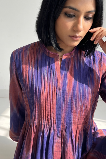 Amethyst Sunset Ikat Cotton Infinity Pintuck Dress