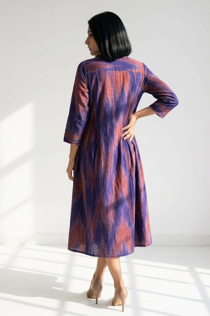 Amethyst Sunset Ikat Cotton Infinity Pintuck Dress