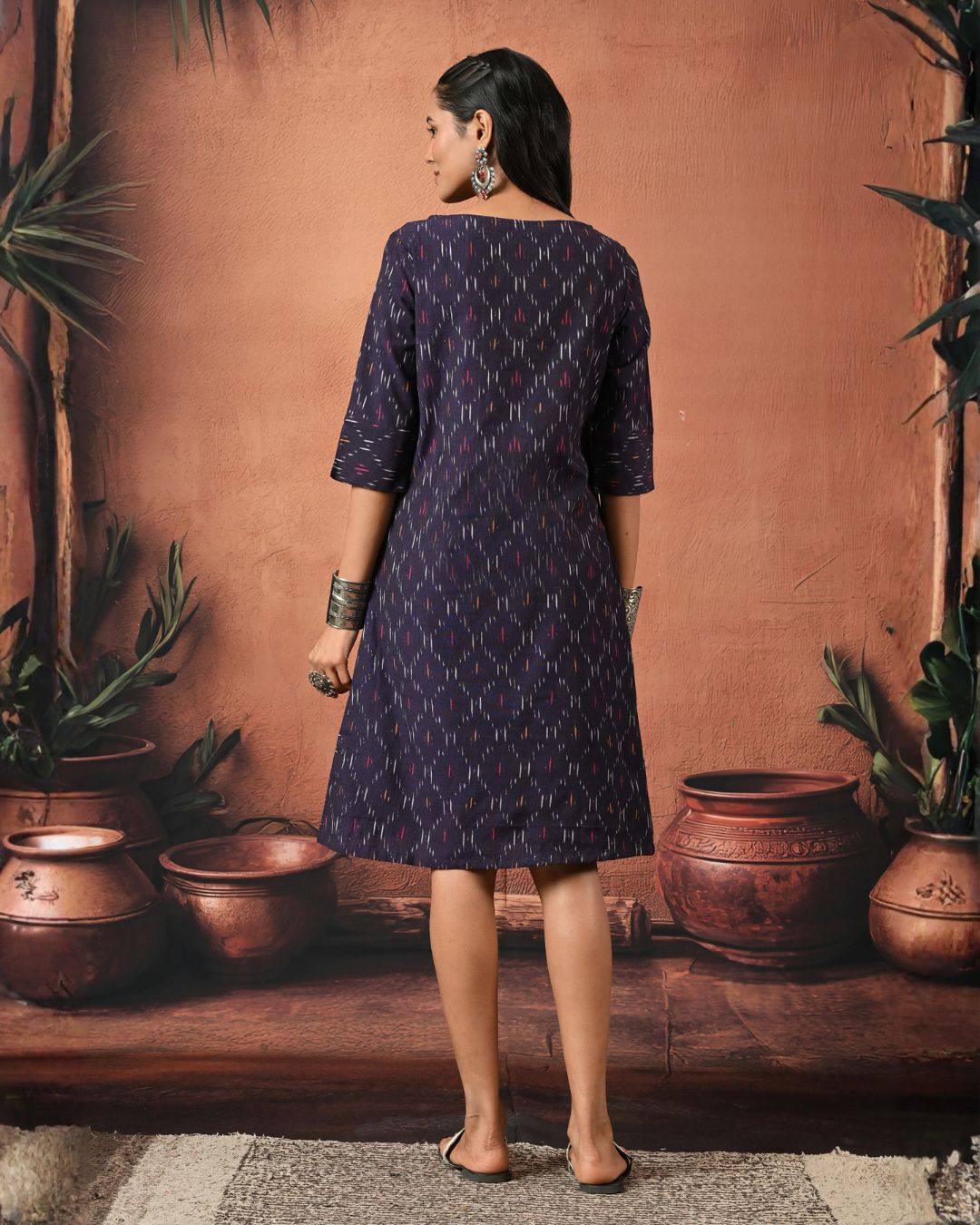 Aubergine Ikat Formal Shift Dress Bo