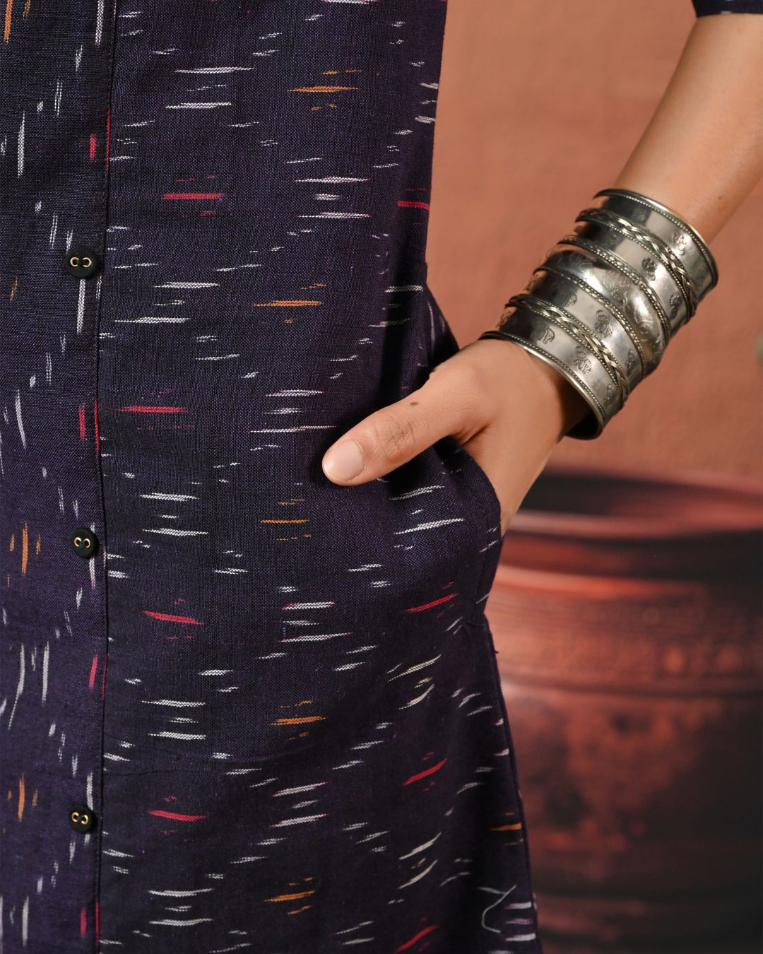 Aubergine Ikat Formal Shift Dress Bo