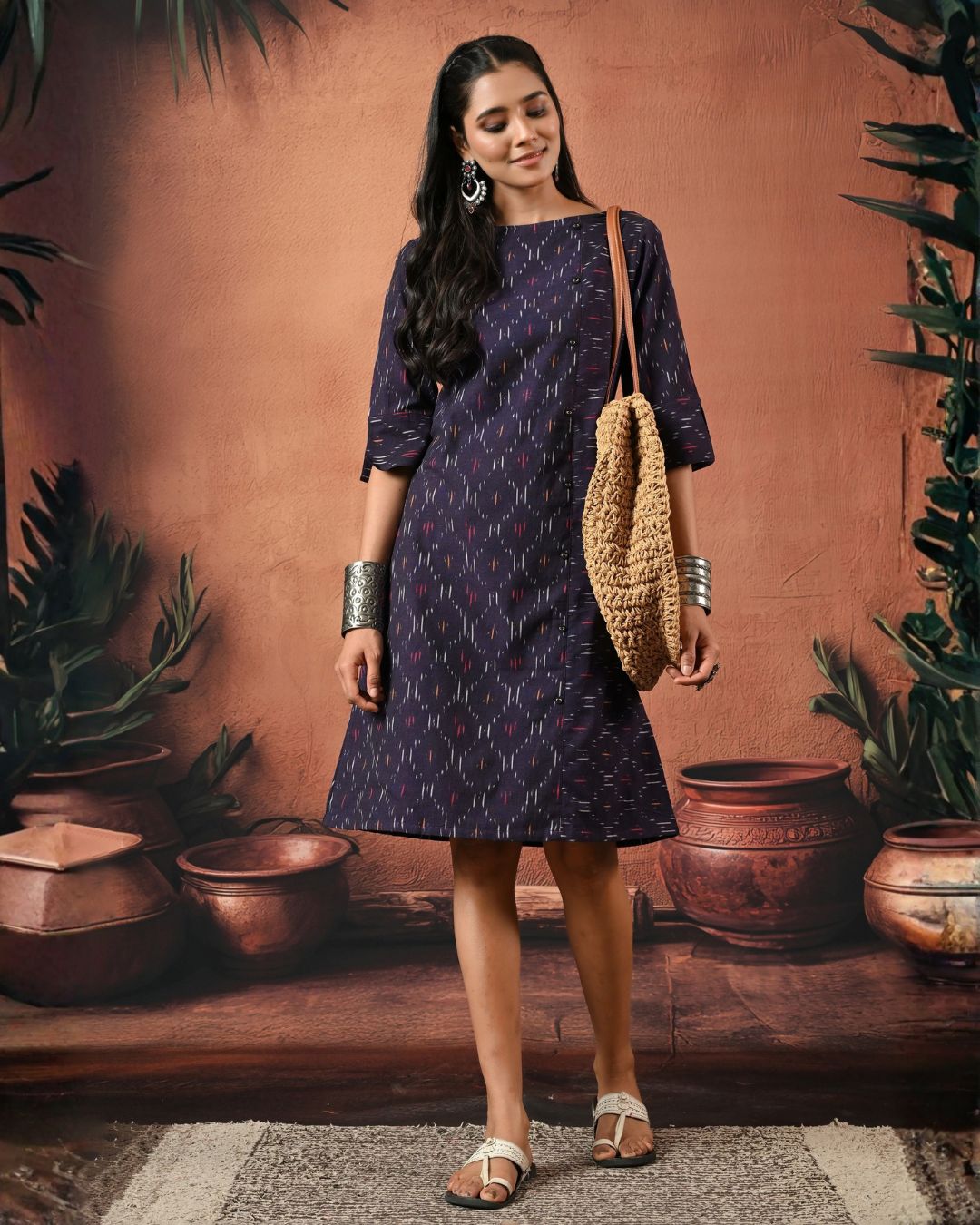 Aubergine Ikat Formal Shift Dress Bo