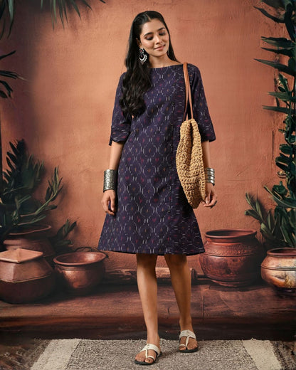 Aubergine Ikat Formal Shift Dress Bo