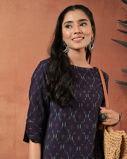 Aubergine Ikat Formal Shift Dress Bo