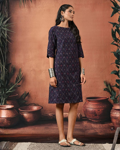 Aubergine Ikat Formal Shift Dress Bo