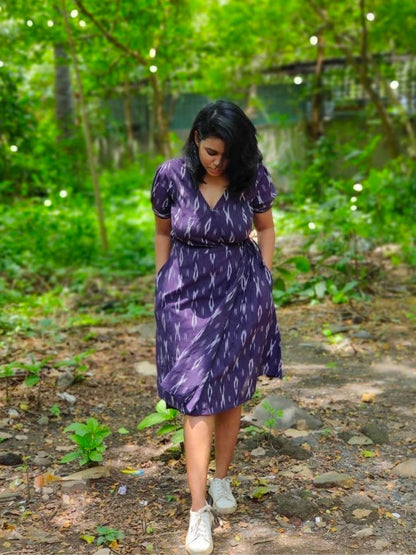 Aubergine Ikat Wrap Dress