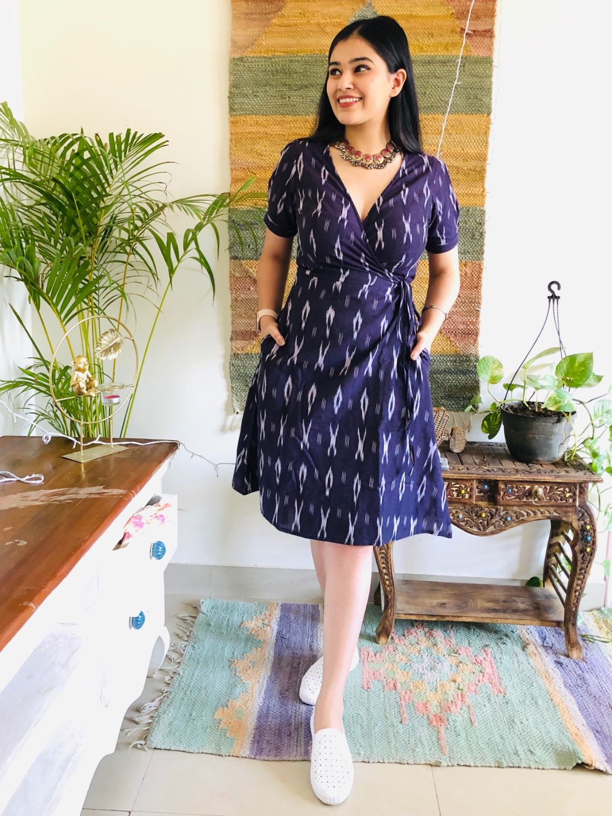 Aubergine Ikat Wrap Dress