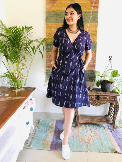 Aubergine Ikat Wrap Dress