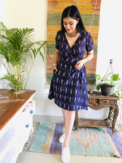 Aubergine Ikat Wrap Dress