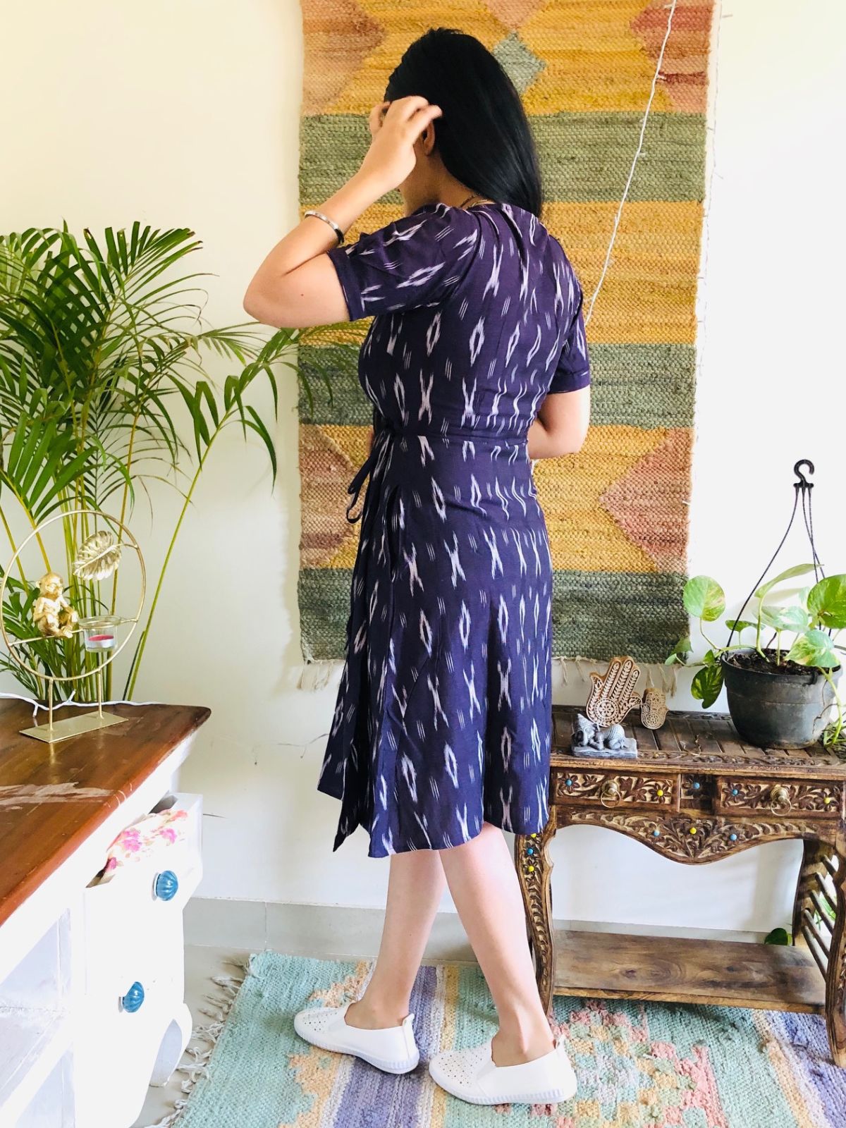 Aubergine Ikat Wrap Dress