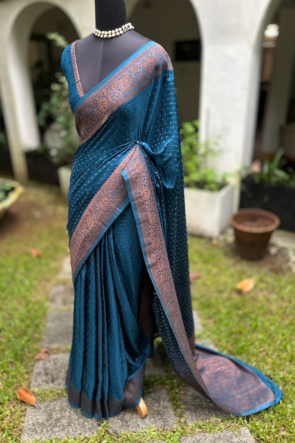 Semi Satin Silk Saree Royal Blue