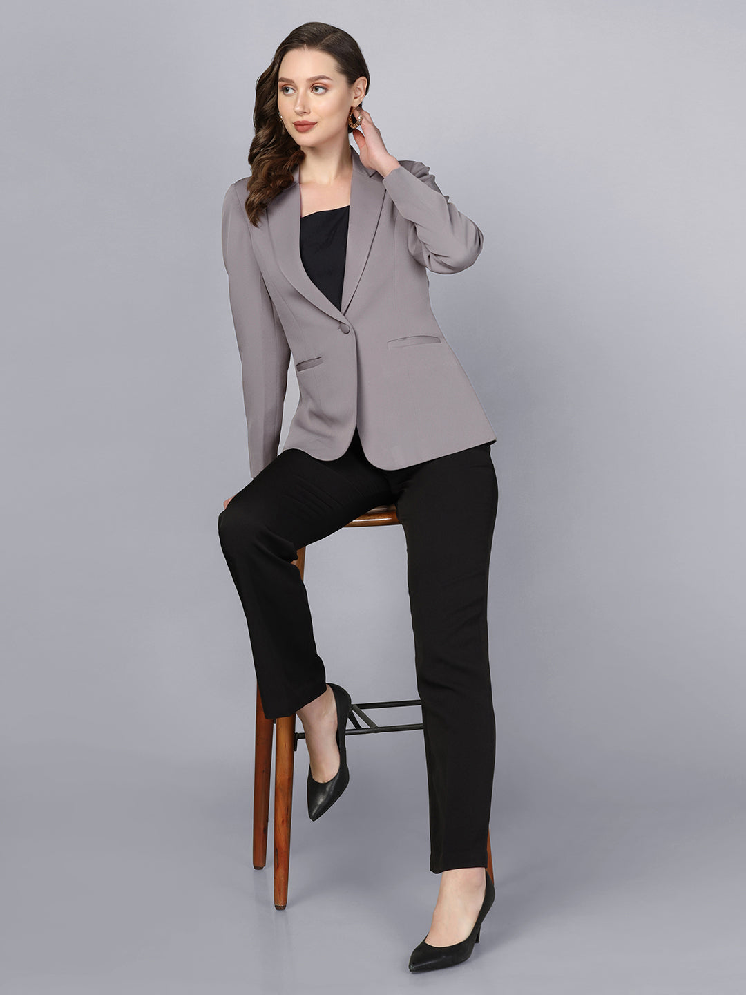 Notch Collar Stretch blazer- Grey