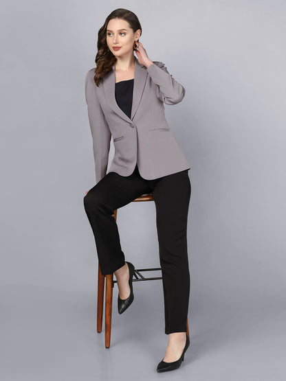 Notch Collar Stretch blazer- Grey