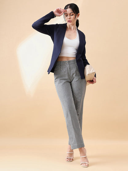 Lapel less Stretch Blazer- Navy