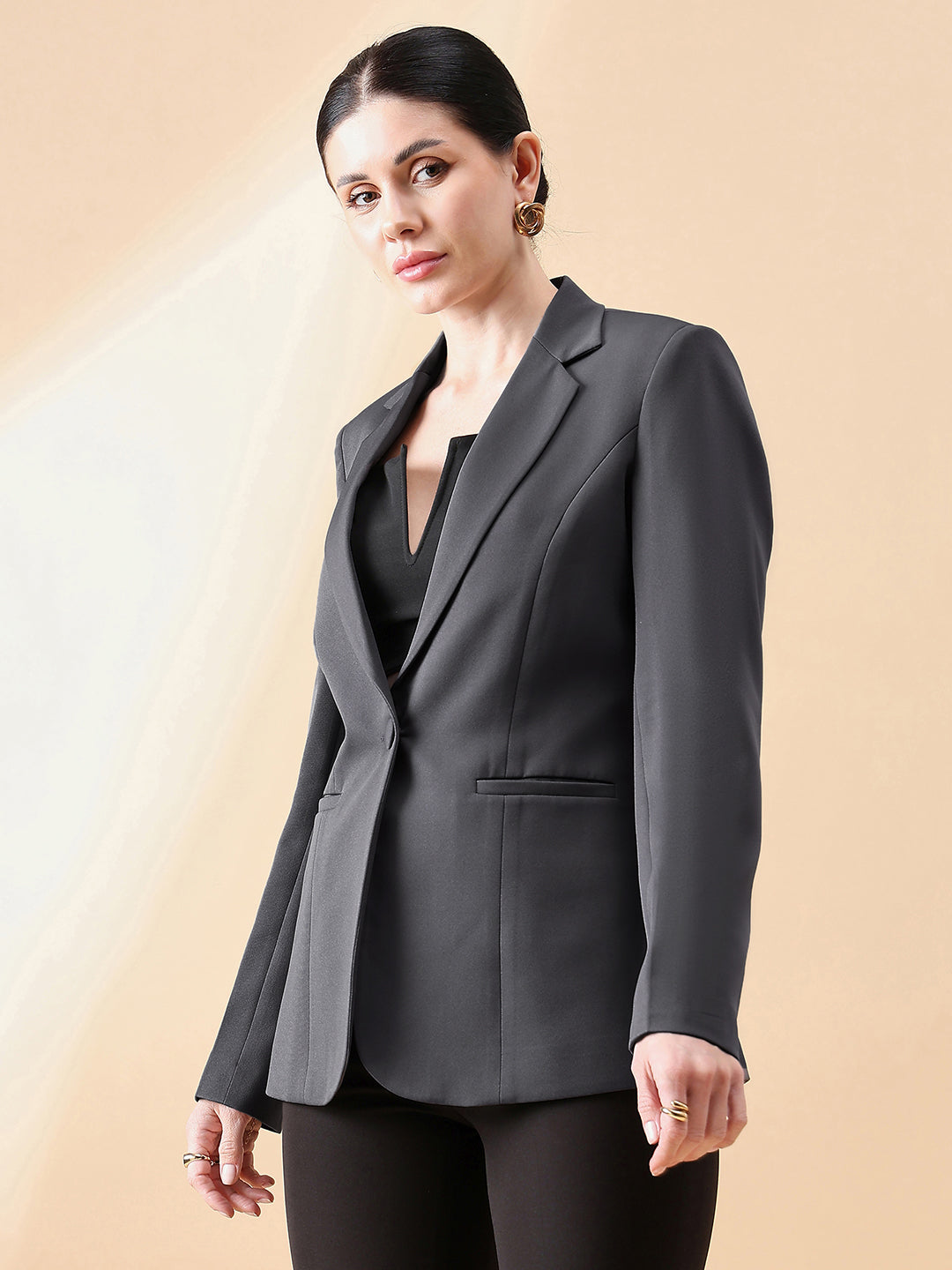 Notch Collar Stretch blazer- Dark Grey