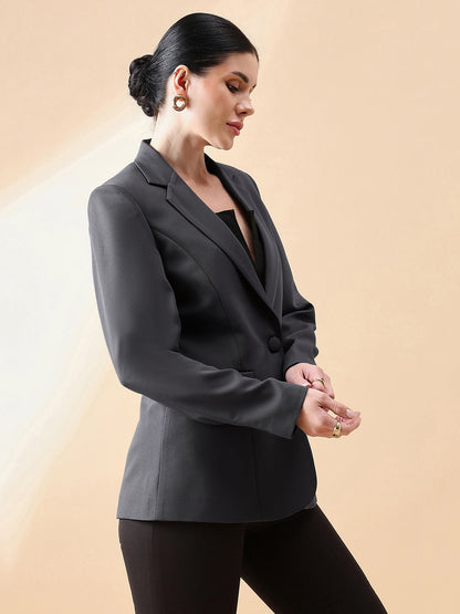 Notch Collar Stretch blazer- Dark Grey