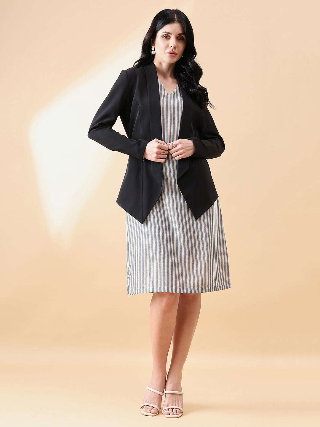 Open Front Shawl Lapel Blazer - Black