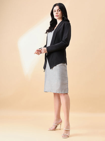 Open Front Shawl Lapel Blazer - Black