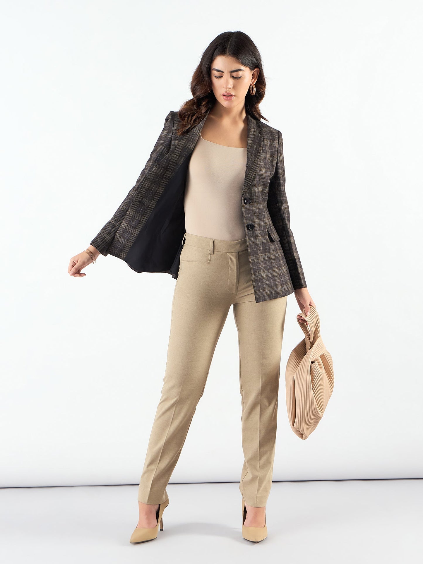 Notched Lapel Warm Tweed Tailored Fit Long Blazer