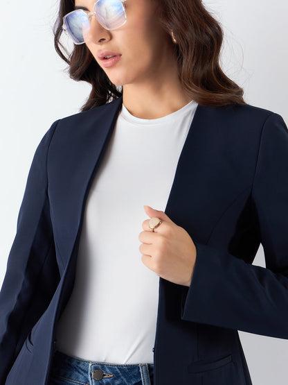 Minimalist Regular Fit Blazer In Stretchable Fabric