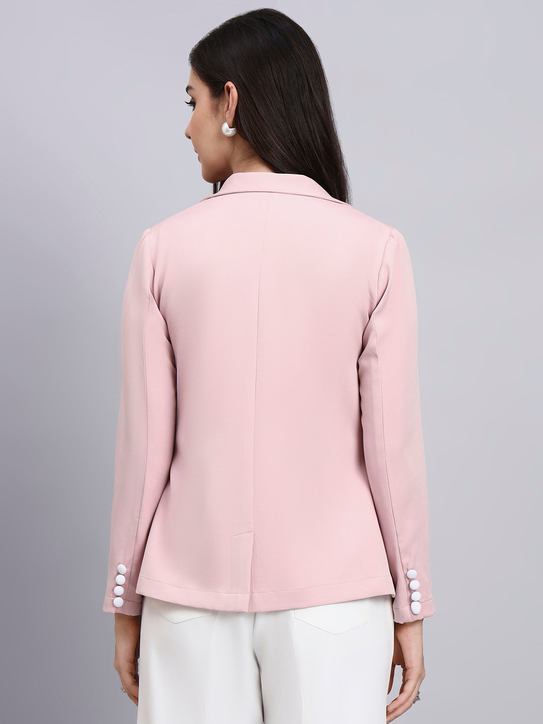 Powersutra Women Baby Pink Blazer With Lace Panel Detail