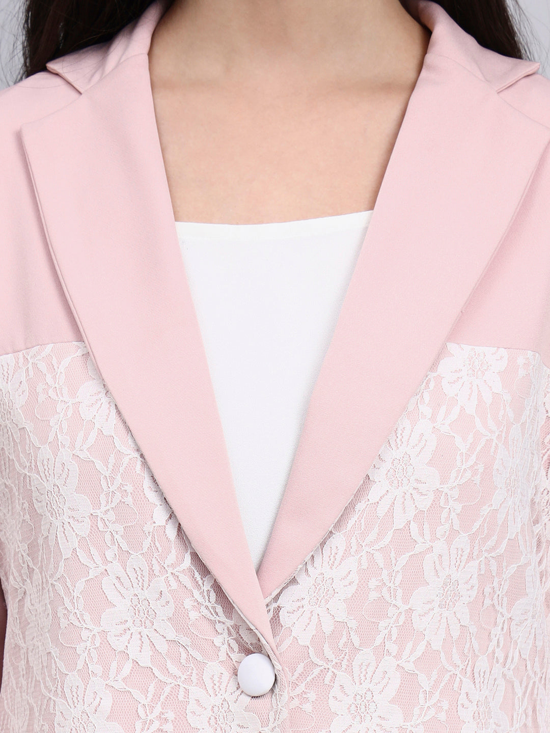 Powersutra Women Baby Pink Blazer With Lace Panel Detail