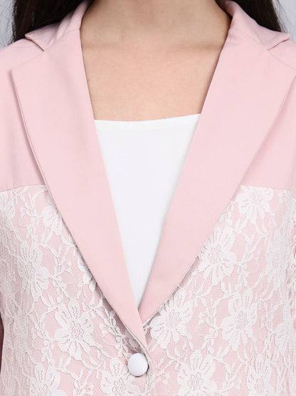 Powersutra Women Baby Pink Blazer With Lace Panel Detail