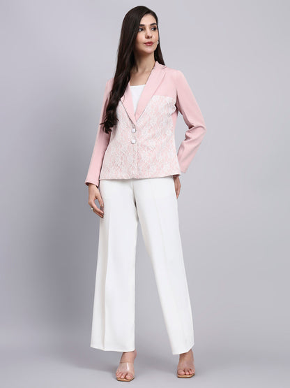 Powersutra Women Baby Pink Blazer With Lace Panel Detail