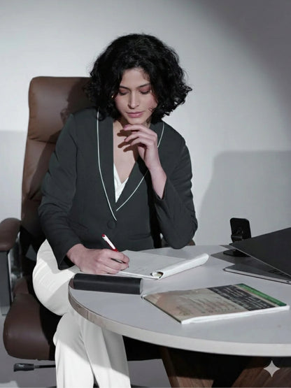 Women Grey Shawl Collar Blazer