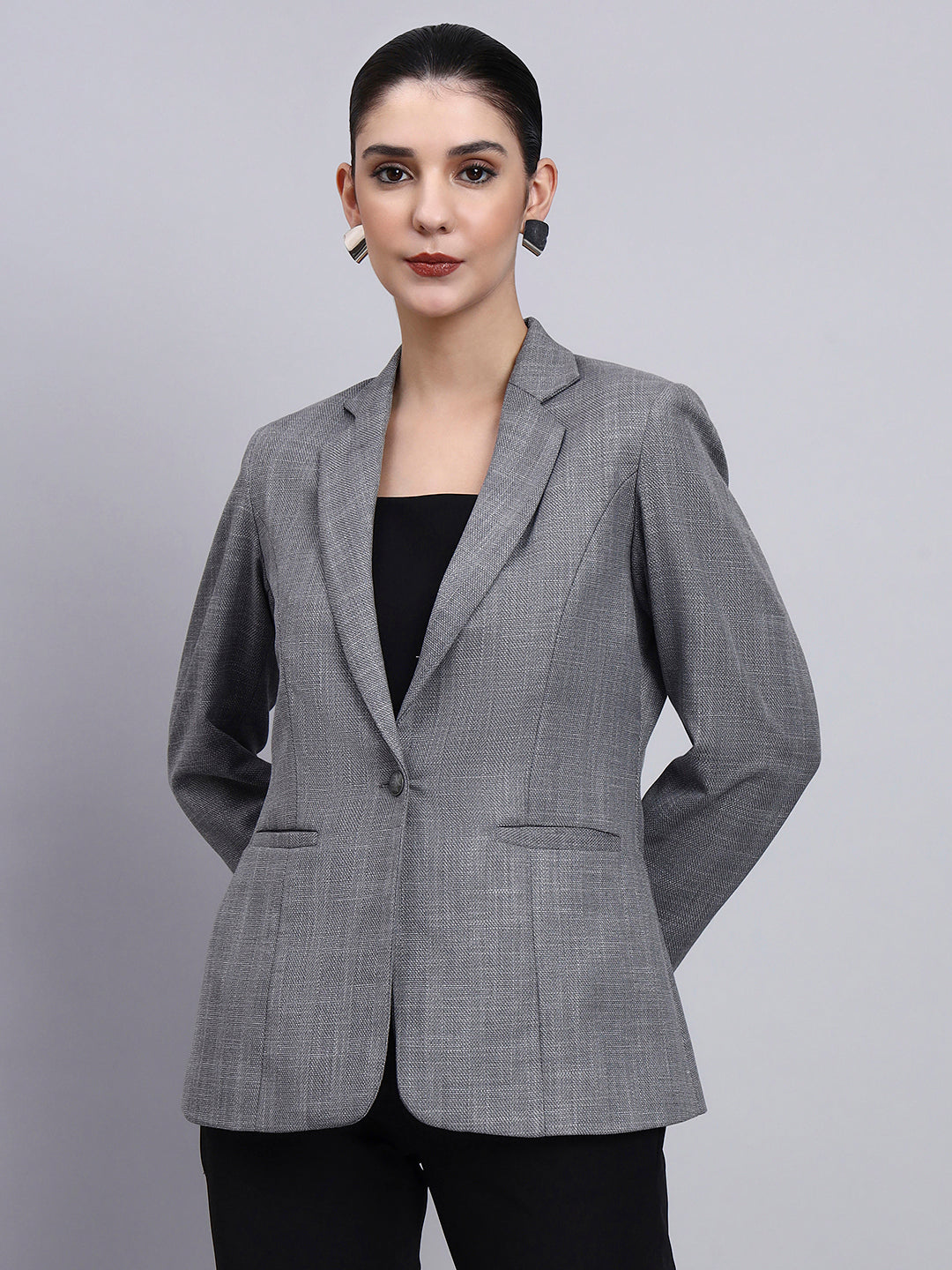 Powersutra Tailored Grey Blazer With Oxidized Button