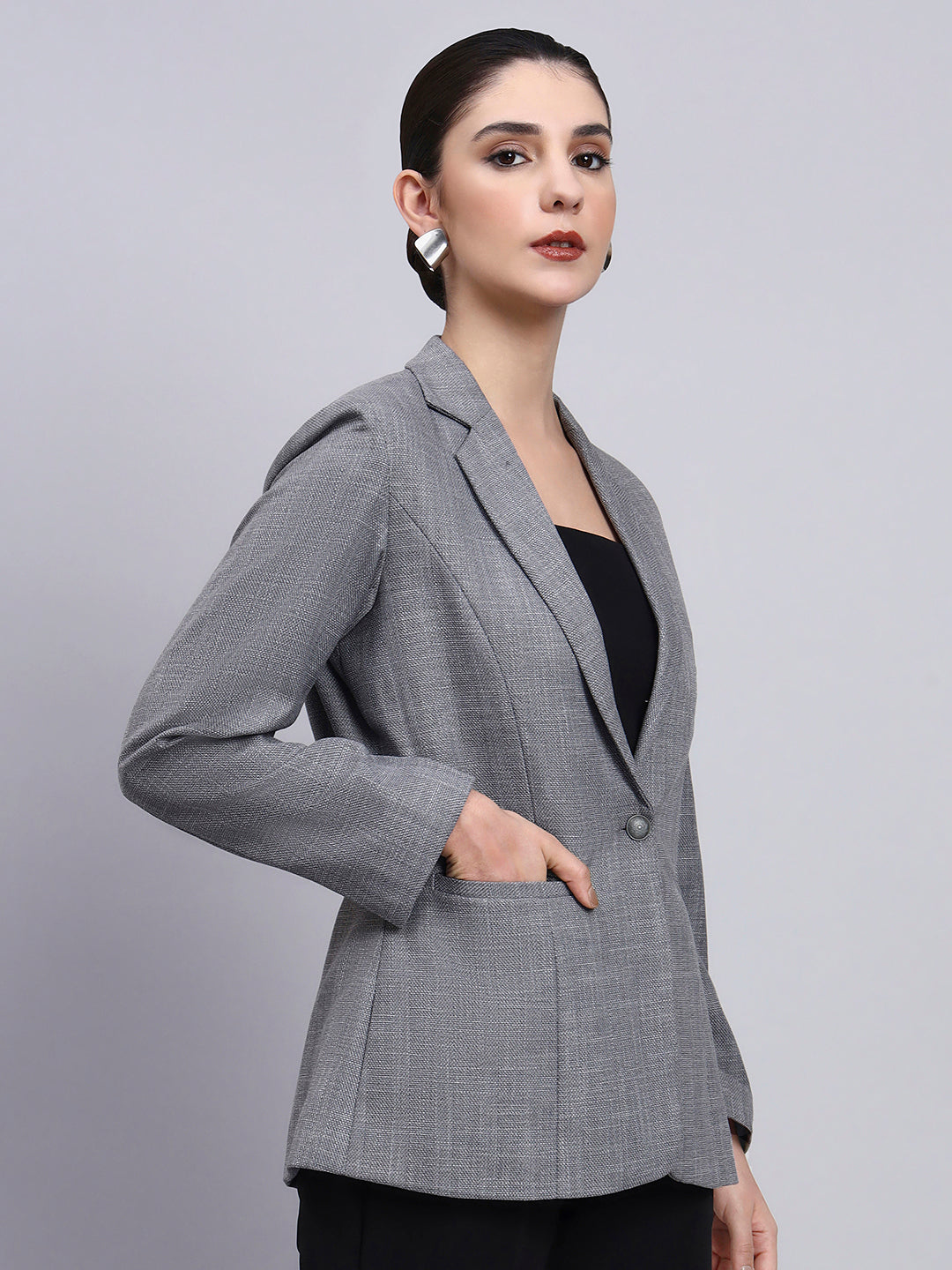 Powersutra Tailored Grey Blazer With Oxidized Button