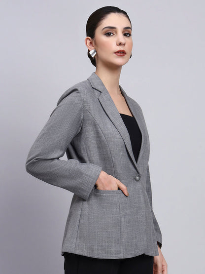 Powersutra Tailored Grey Blazer With Oxidized Button