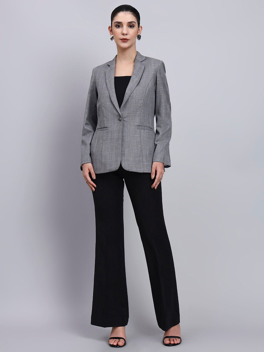 Powersutra Tailored Grey Blazer With Oxidized Button