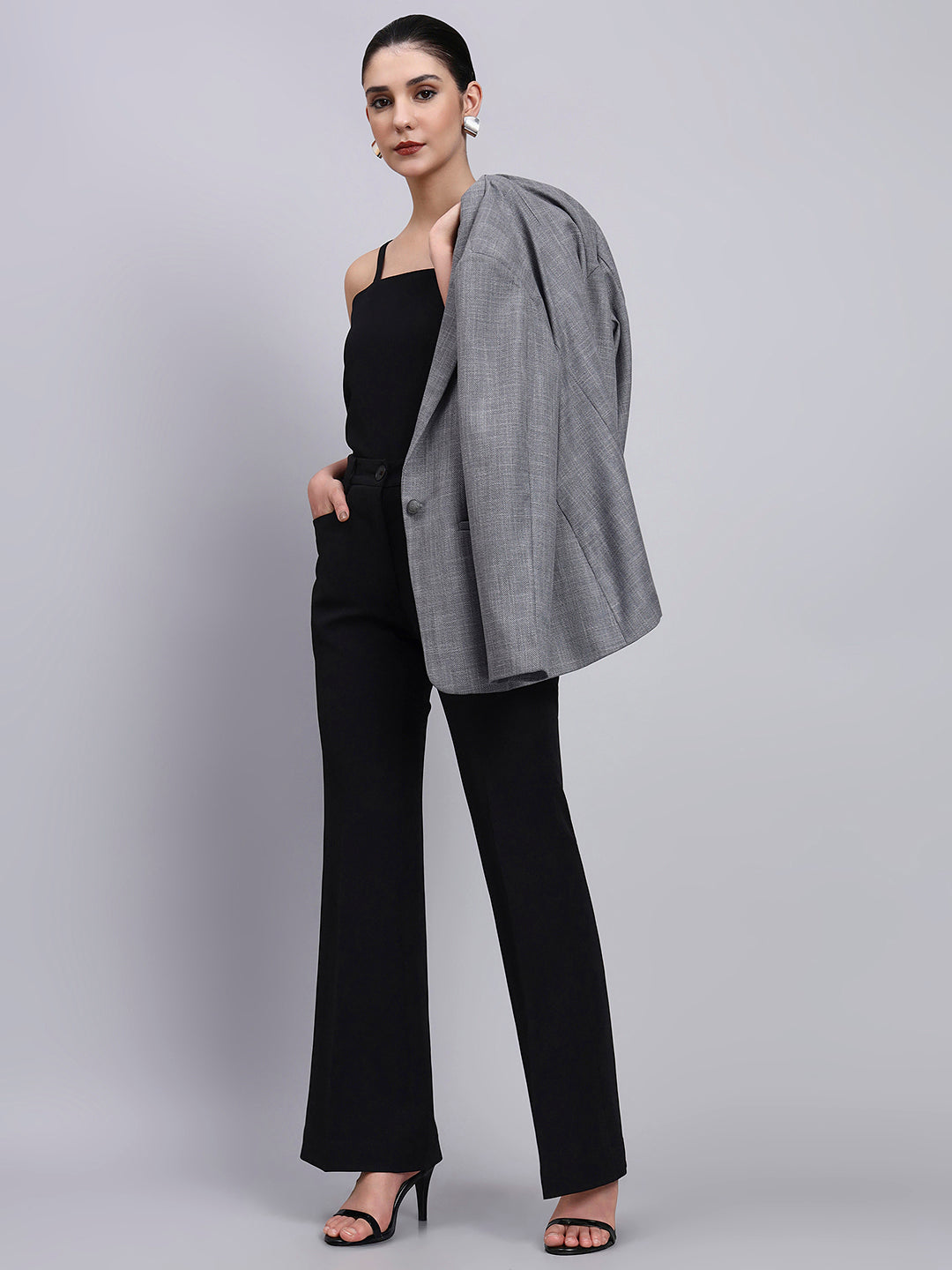Powersutra Tailored Grey Blazer With Oxidized Button