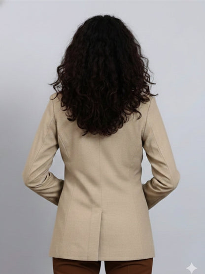 Women Beige Notched Lapel Blazer