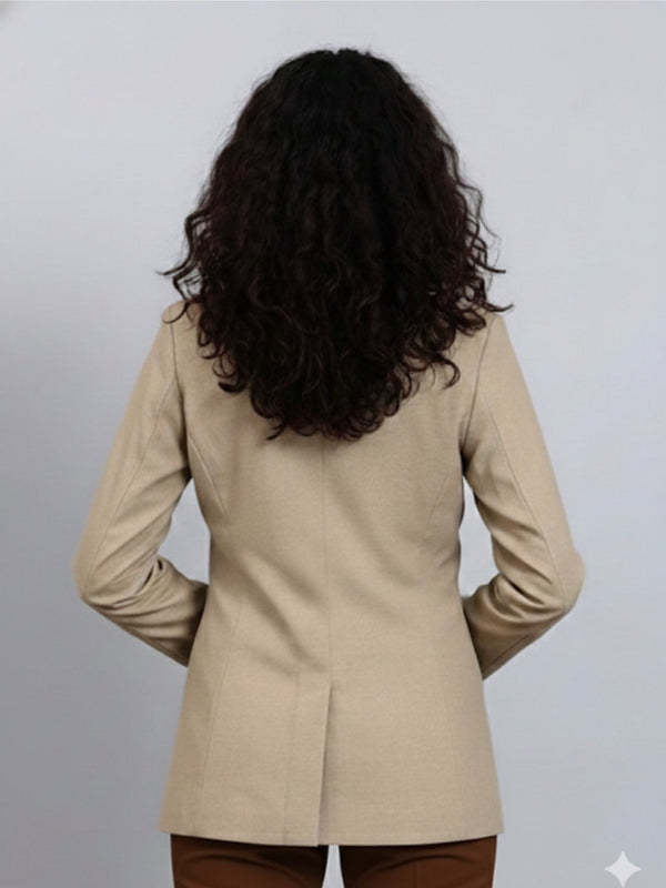 Women Beige Notched Lapel Blazer
