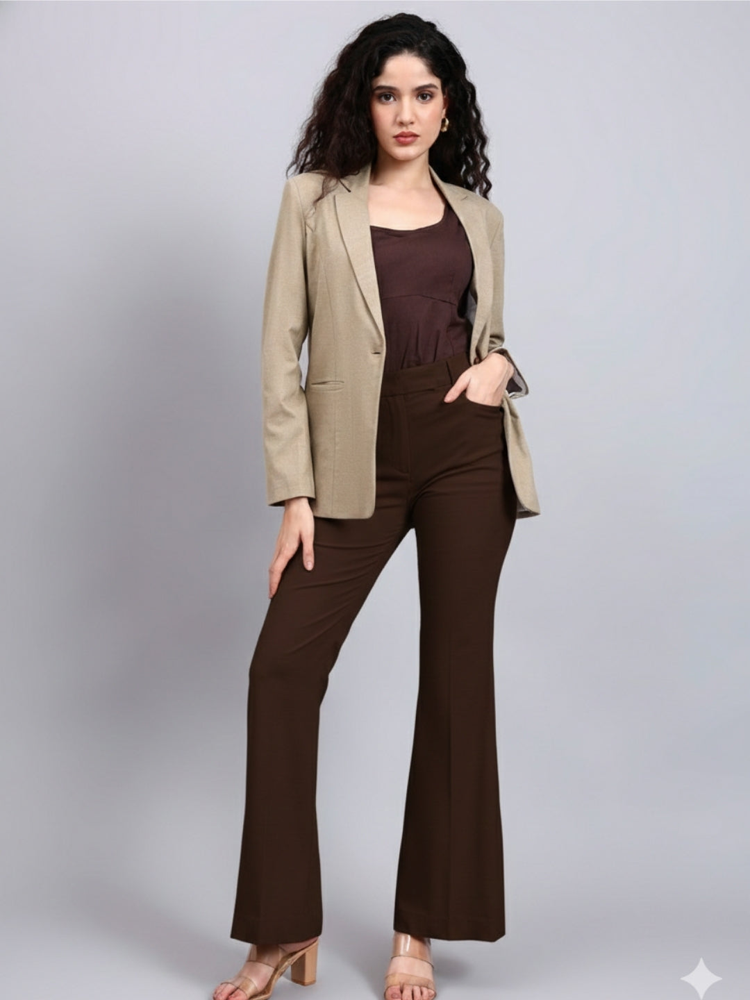 Women Beige Notched Lapel Blazer